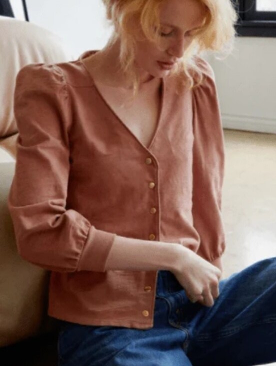 Nation LTD Tops - Nation LTD Bentley Work Shirt -Neck Puff Sleeve Button-Front Top  Sz M